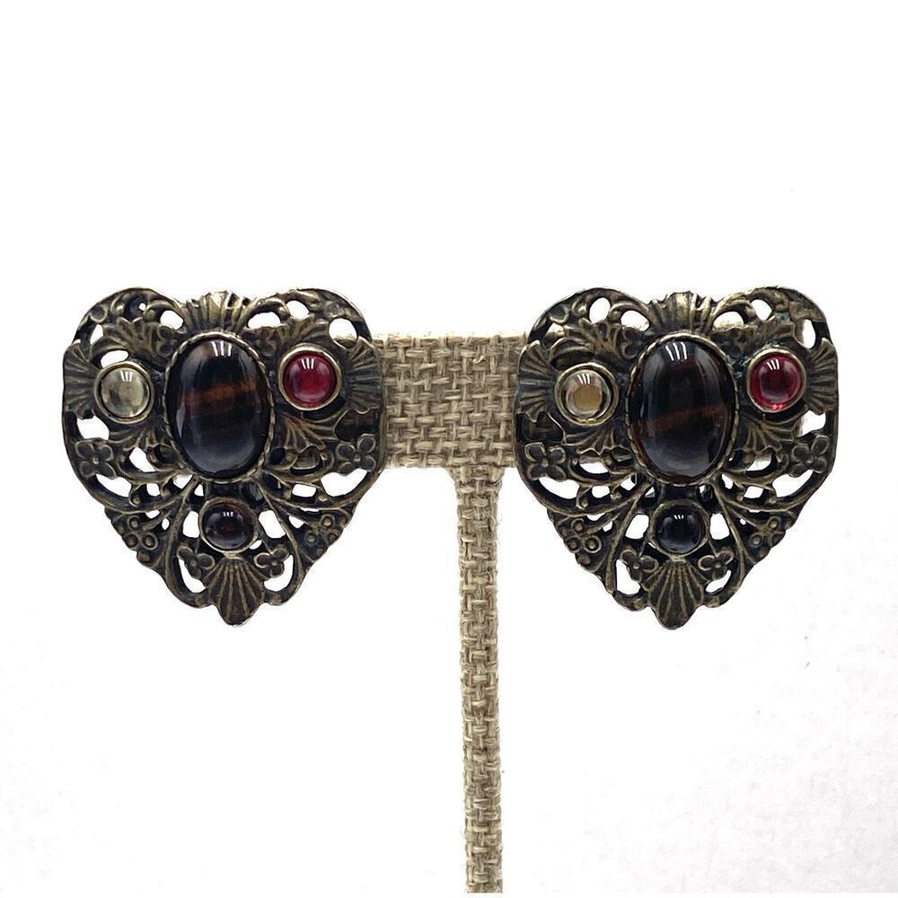 Vintage Clip Ons clips Earrings Art Deco Oversized Hearts Estate